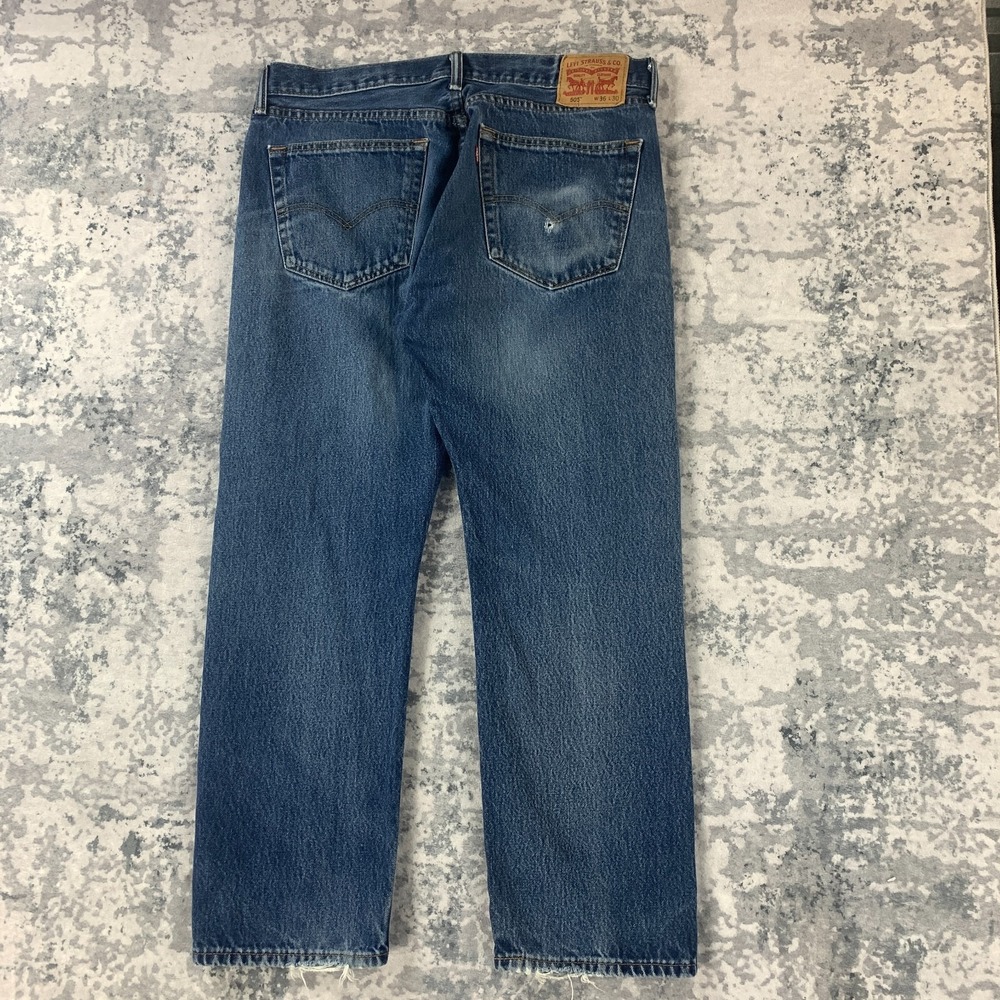 Levis Jeans Mens 36x28 Blue Pants‎ Faded 505 Straight Workwear Denim Tag 36x30 - Picture 2 of 15